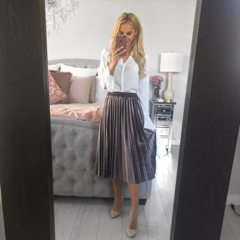 Purple Velvet Midi High Waist Skirt - Picture 3 of 8